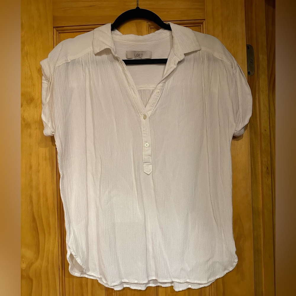 LOFT Women's Cream Beach Linen Shirt